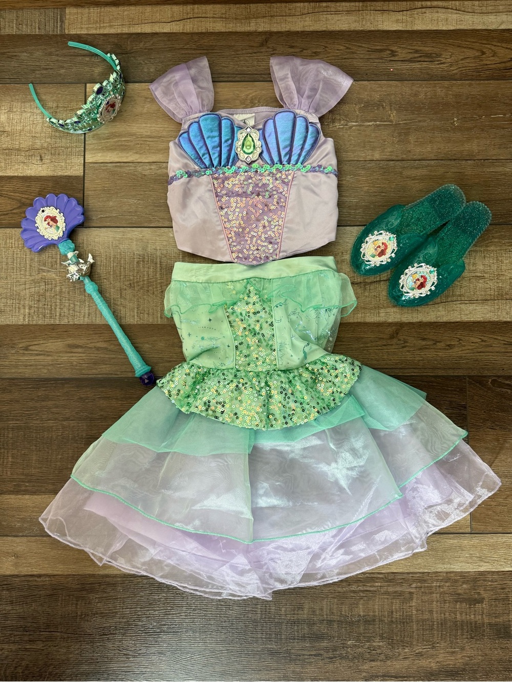 Kids Mermaid Princess Costume Set in Green and Lavender